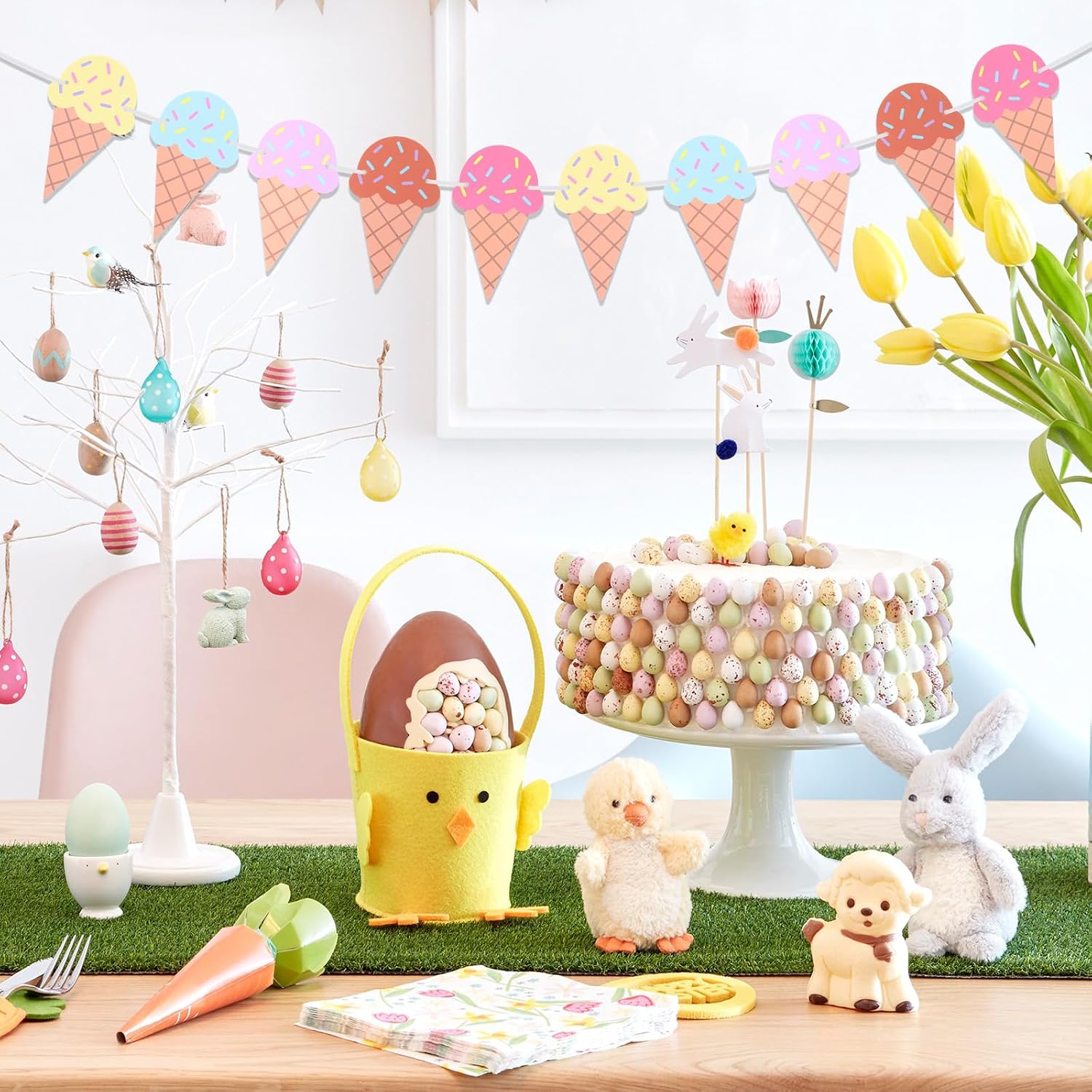 2 Pcs Ice Cream Decorations Summer Birthday Decoration Ice Cream Banner Paper Banner 1st Birthdays Banners for Garland Hawaii Beach Wedding Party Summer Baby Shower Backdrop Decoration