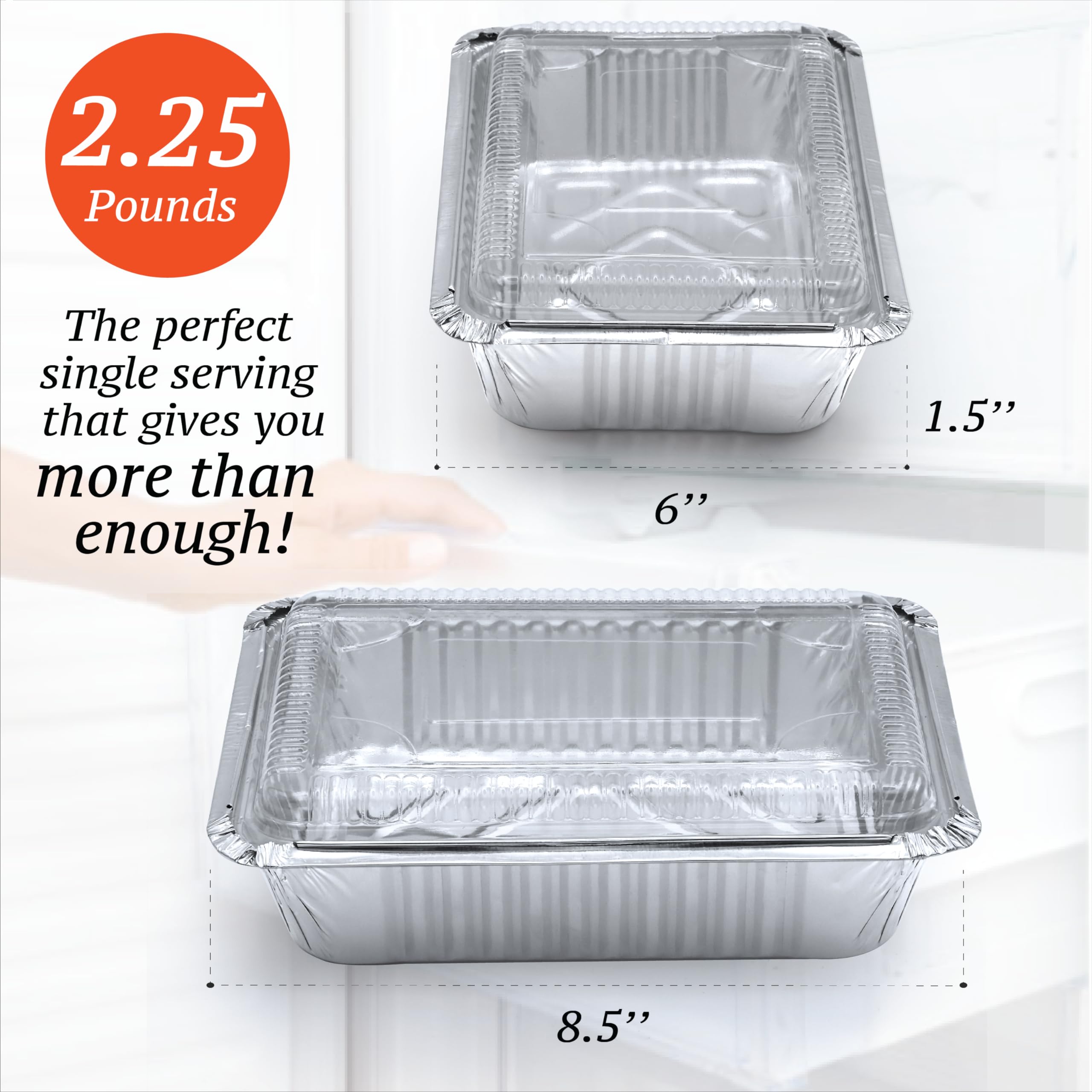 Spare Essentials Recipientes de aluminio de 2.2 libras con tapas de 8.5 x 6 pulgadas, sartenes desechables para llevar, hornear, congelar, almacenar alimentos, sartenes de aluminio, recipientes para