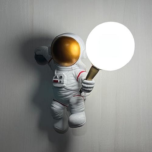 Miniatura 6 de Aeyee Aplique de pared de astronauta, moderna lámpara de pared de luna para niños con pantalla de ácido poliláctico (PLA), lámpara de pared 1 luz