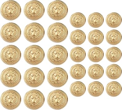 30Pcs Vintage Gold Lion Head Buttons,Metal Blazer Suit Button Set | Lion Embossed Design Brass Buttons,Metal Blazer Suit Buttons Set for Suits Coats Uniforms Jackets,15mm,23mm