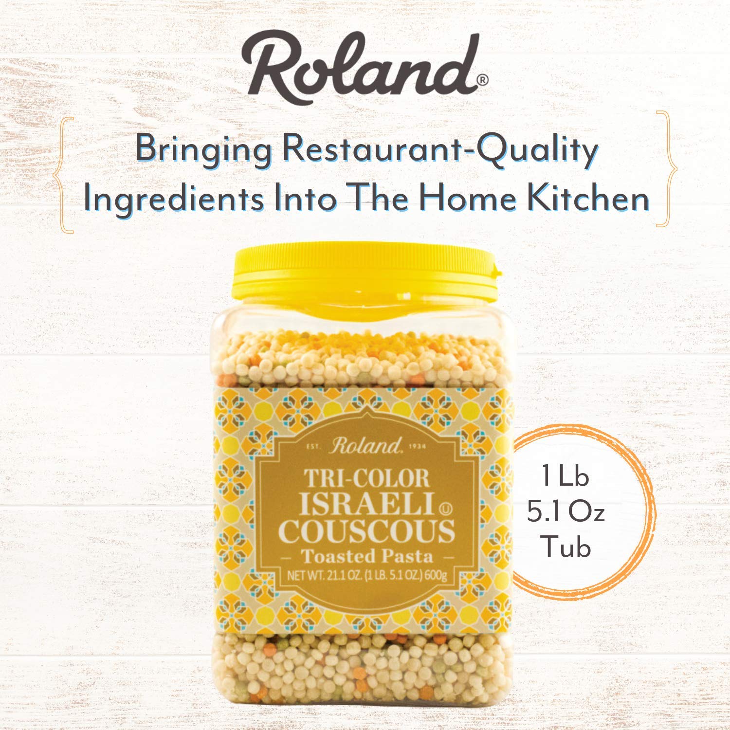 Roland Foods Tri-Color Israeli Couscous Pasta, 21.1 Ounce Jar, Pack of 4