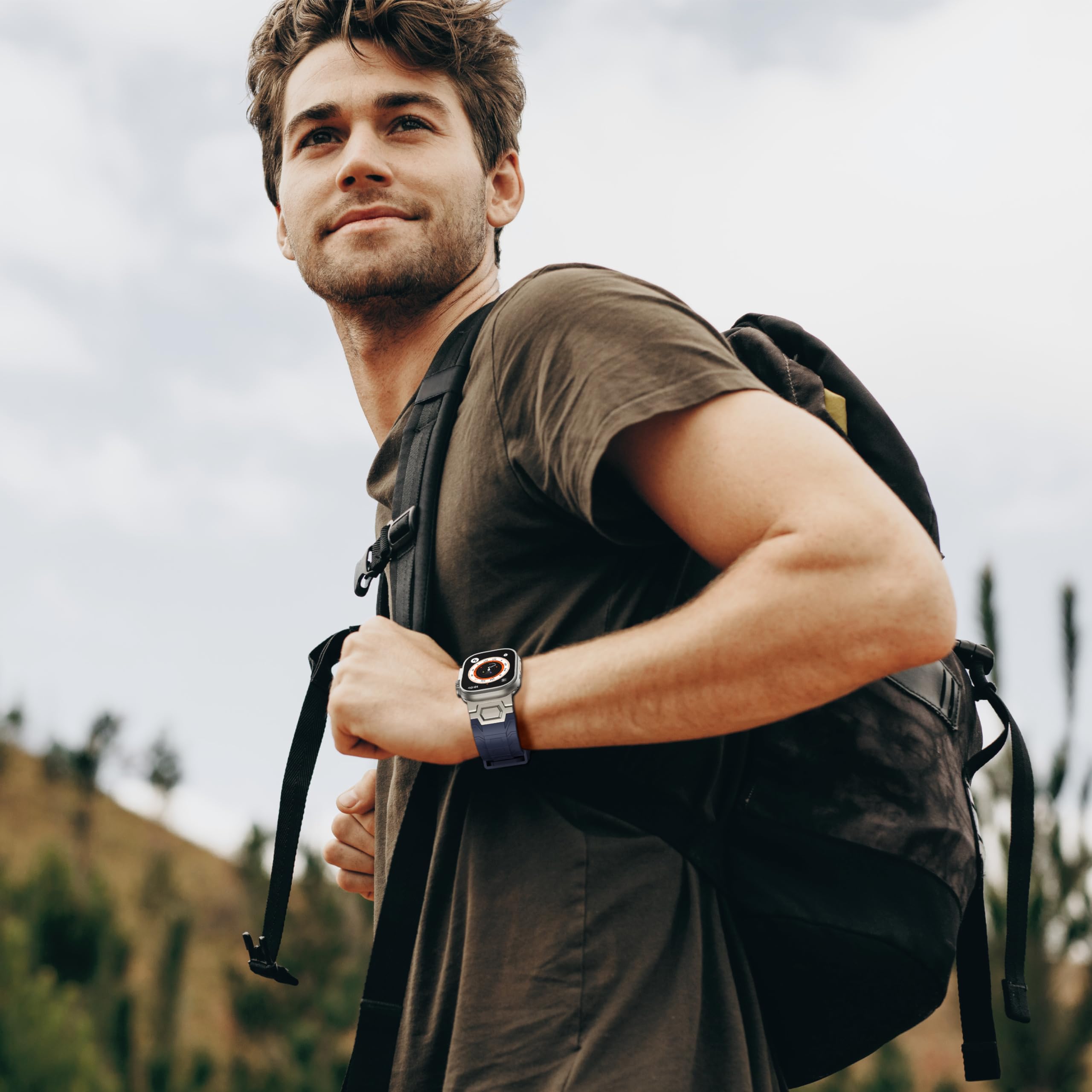 LULULOOK Cinturino in Elastomero Fluorescente per Apple Watch, [Connettori in Titanio] Morbido e Piacevole, Traspirante, Prezioso, Cinturino per Apple Watch 44 mm, Ultra, Serie 9 (49mm 45mm 44mm 42mm)