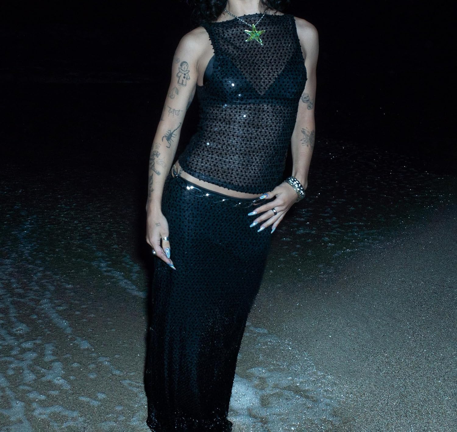 Women Sexy See Through Sequin Crop Tank Top Sleeveless Crewneck Mesh Shirts Tops Sparkly Party Club Going Out Tops - Image 6