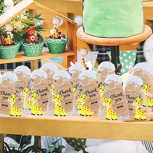 Miniatura 6 de El paquete de 60 recuerdos de fiesta de jirafa incluye 20 llaveros de jirafa, 20 etiquetas de agradecimiento, 20 bolsas de regalo para fiesta de