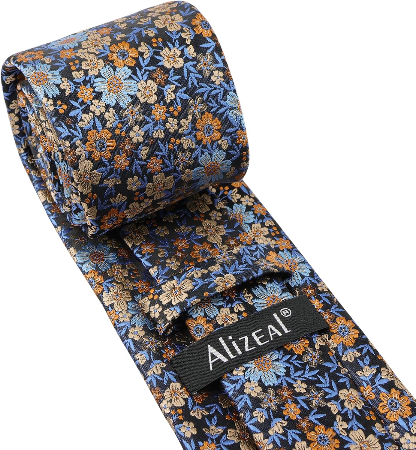 Alizeal Mens Floral Necktie with Pocket Square for Wedding Party Tie and Handkerchief Set - Image 2