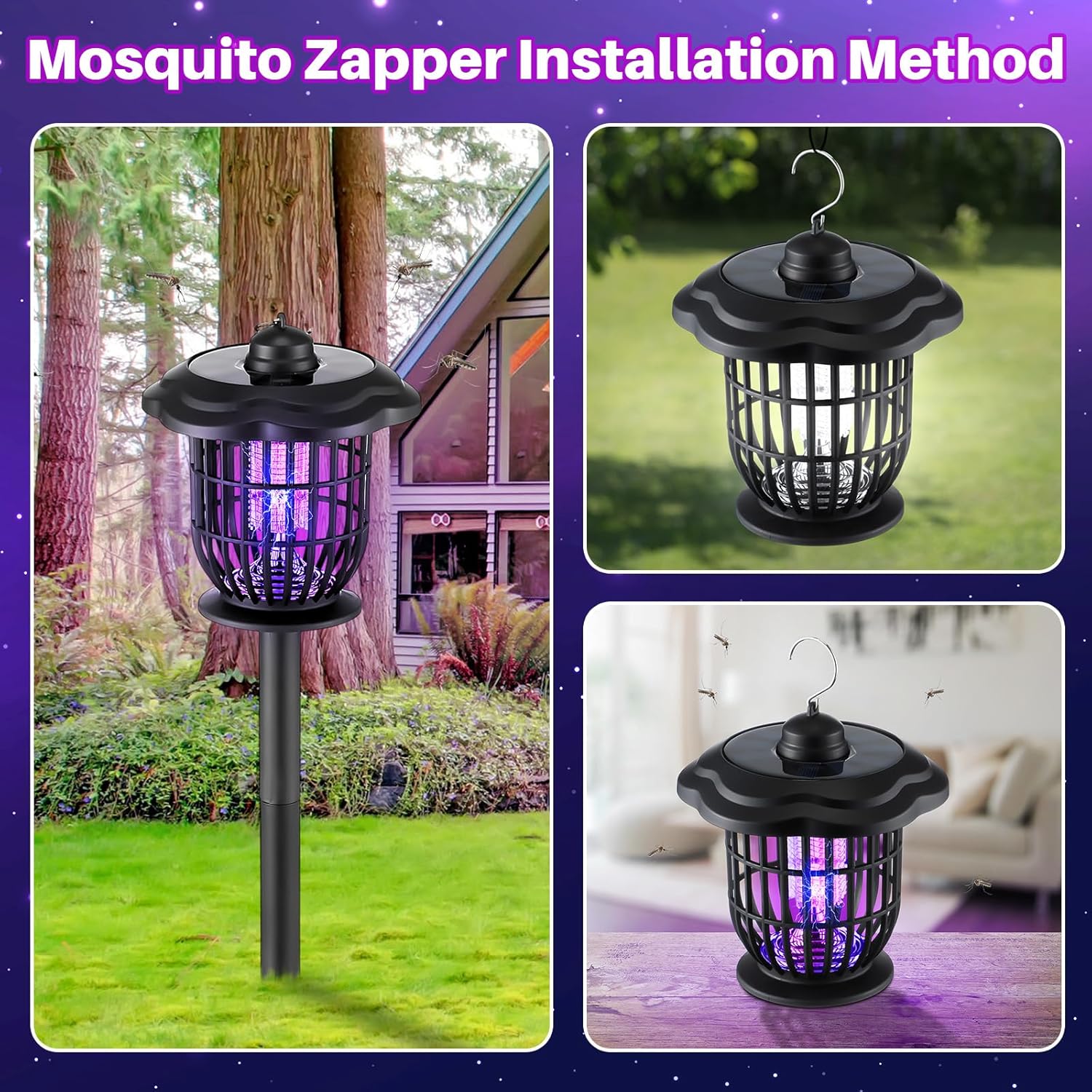Qualirey 6 Pack Solar Bug Zapper Outdoor Mosquito Repellent 2 in 1 Waterproof Mosquito Killer and Lighting Lamp with Ground Stake USB Rechargeable Zapper for Backyard Patio Garden Lawn Pathway Camping