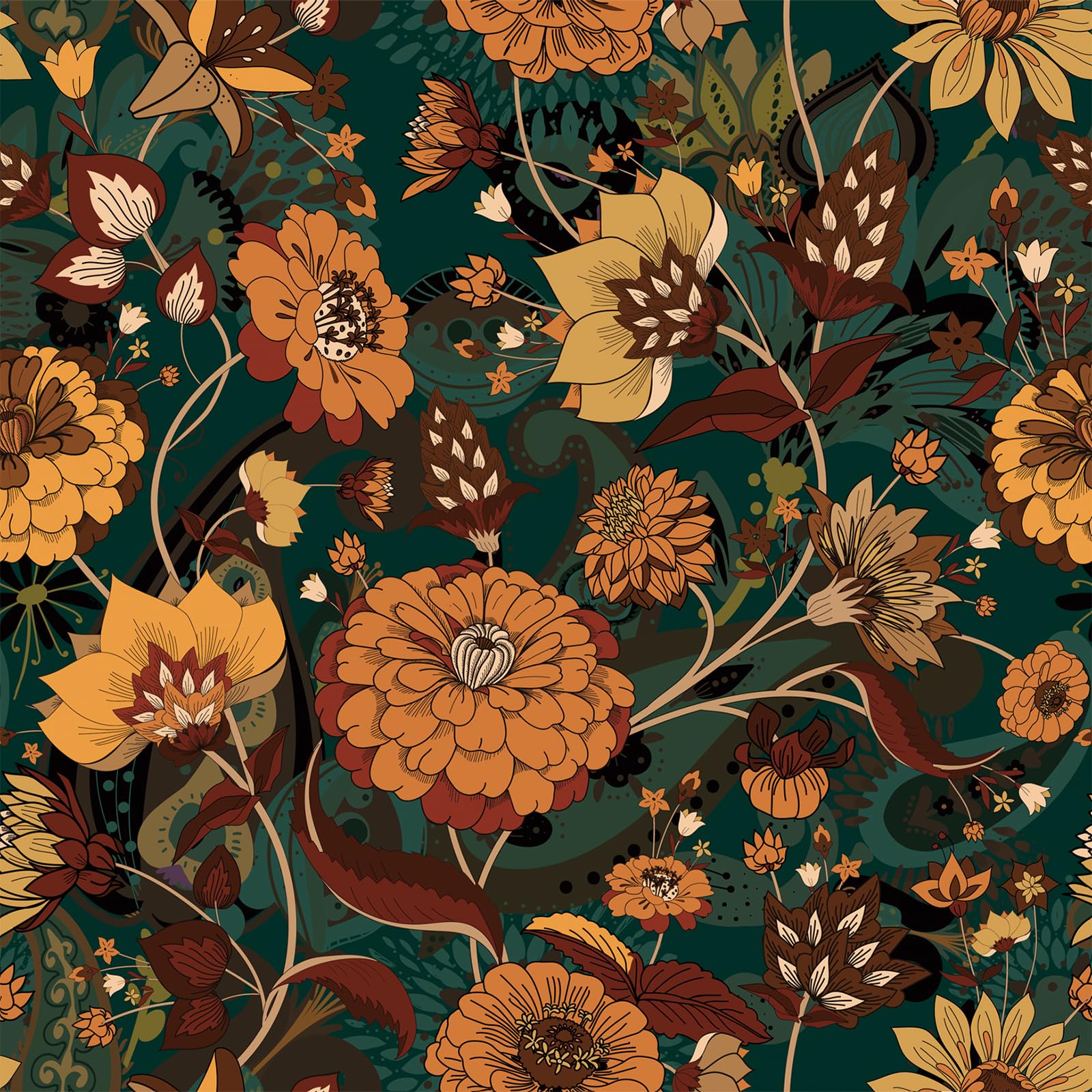 Ouscach Girls Brown Peel And Stick Wallpaper Floral And Leaves Wallpaper Vinyl Removable Self Adhesive Wallpaper For Bedroom,Farmhouse,Kitchen Accent Wall Decorations 17.7 "X 118"