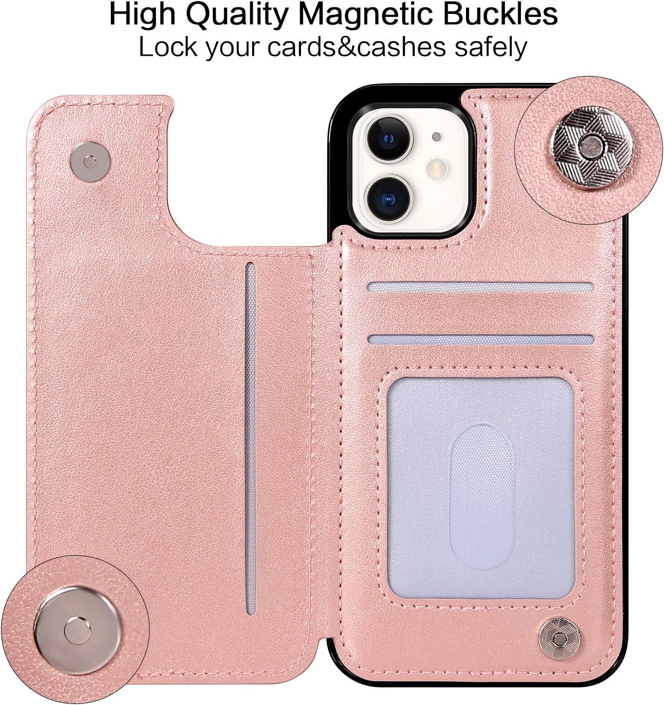 BENTOBEN iPhone 11 Wallet Case with Card Holder, PU Leather Heavy Duty Rugged Protective Cases with Card Slots Shockproof Flip Folio Phone Case Cover for Apple iPhone 11 6.1 Inch 2019 -Rose Gold