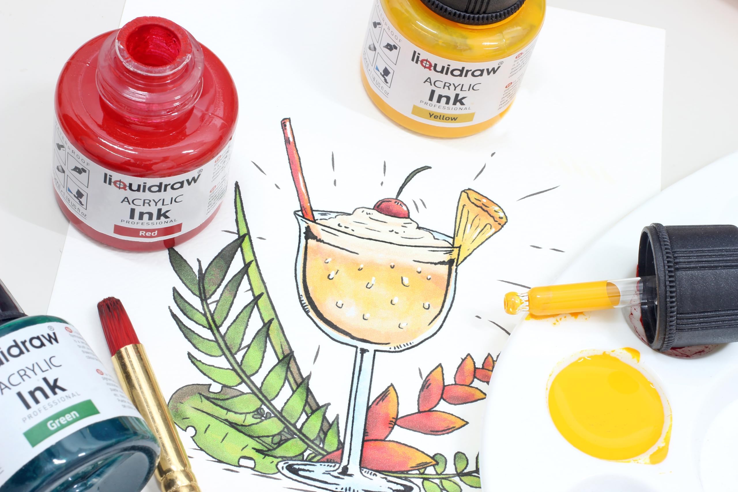 Liquidraw Encre à dessin acrylique – 20 couleurs assorties | Flacons de 35 ml avec compte-gouttes | Convient pour la peinture, l'art, le dessin et le design | Pour les professionnels, les artistes