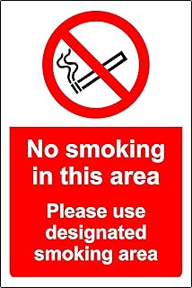 No Smoking in this area. Please use designated smoking area sign - 1.2mm rigid plastic 300mm x 200mm
