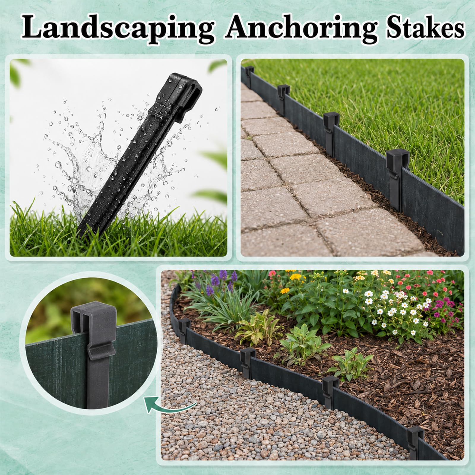 Estacas de Jardín de Plástico 30 Piezas, 25 cm Piquetas de Anclaje al Suelo con Gancho, Clavos de Tierra para Borduras de Césped, Tela Antihierbas, Tubos de Riego y Césped Artificial, Negro