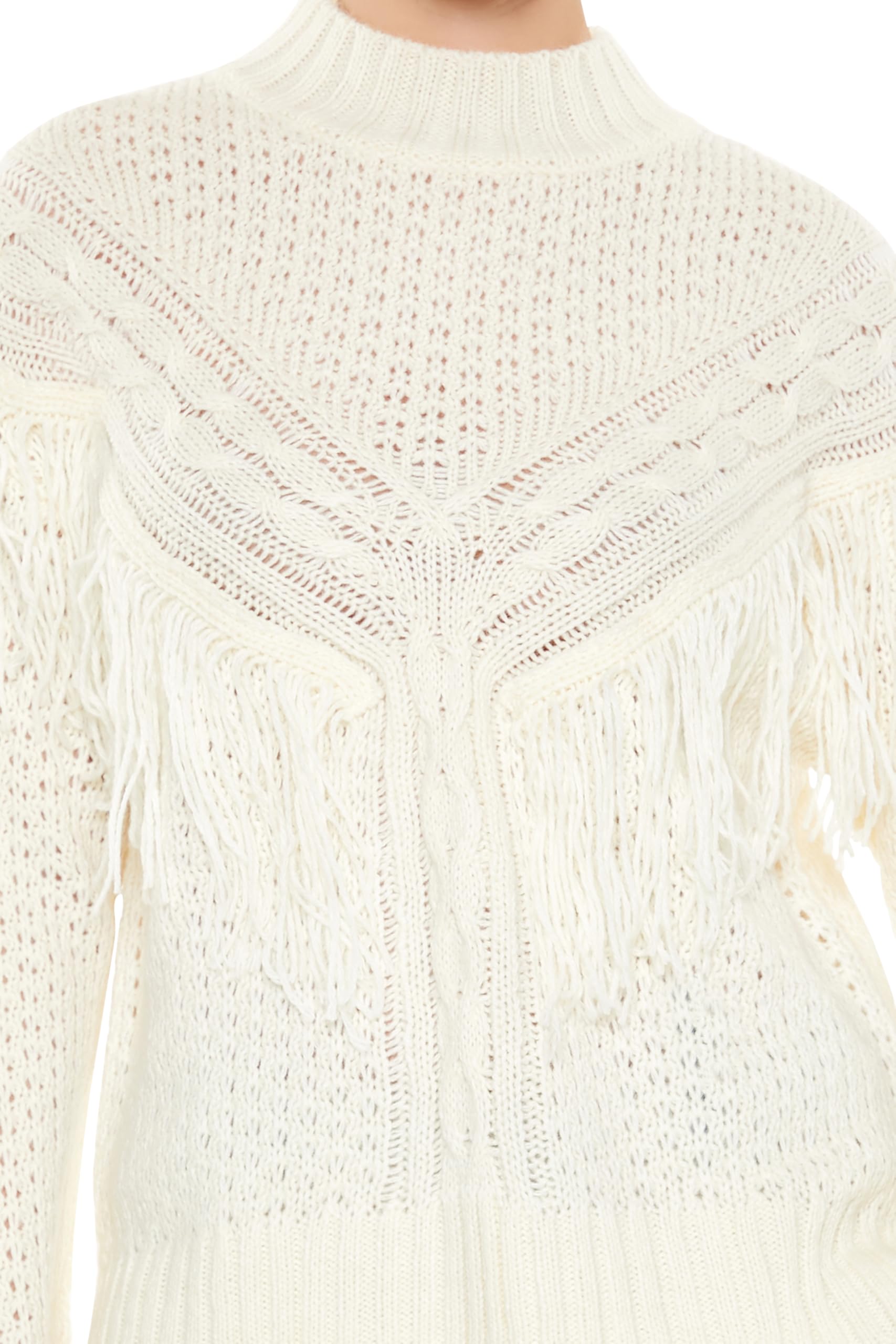 Forever 21 Maglione da donna con collo a lupetto con frange