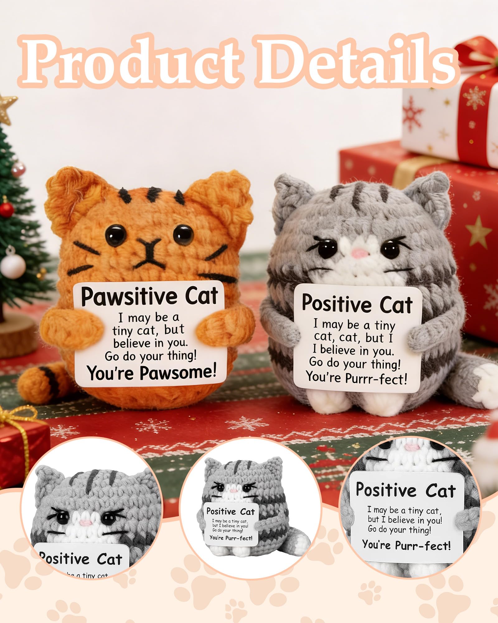 Gato Positivo 2 Piezas, Amuleto de la Suerte con Tarjeta de Aliento, Apoyo Emocional, Portador de Suerte, Patata Positiva Buena Recuperación Regalos para Niños y Niñas