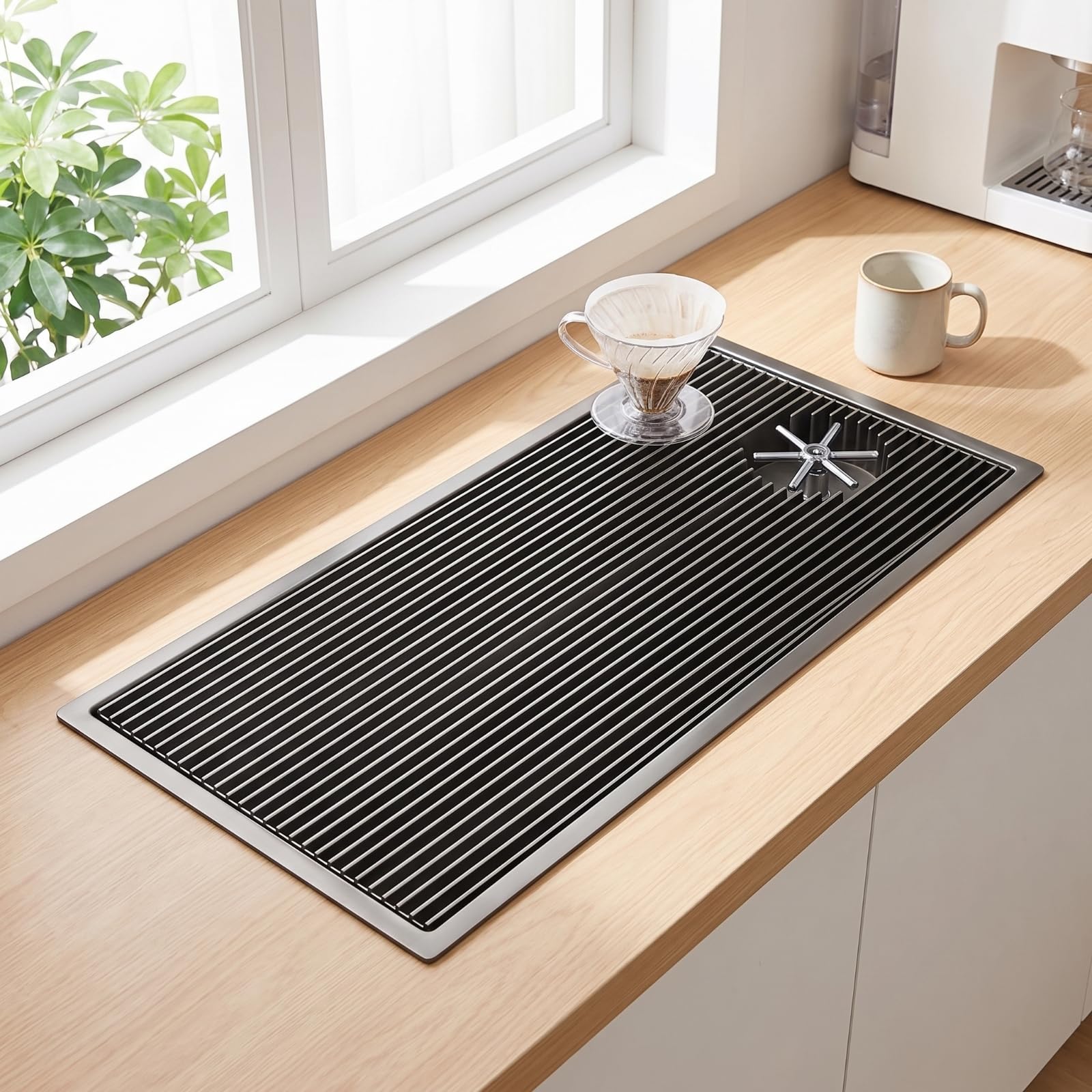 Coffee Station Vassoio per Caffè a Mano Griglia Scolapiatti Vaschetta Raccogligocce Supporto Lavaggio Tazze in Acciaio Inox con Drenaggio