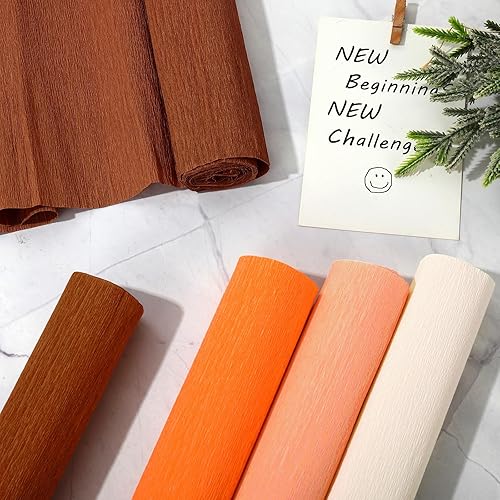 Miniatura 6 de Whaline 8 rollos de serpentinas de papel crepé de 65.6 pies de 9.8 x 98.4 in, 4 colores, serpentinas de fiesta, color marrón y naranja, rollo de