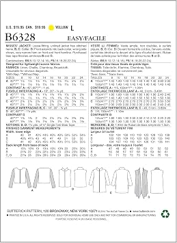 Butterick Patterns B6328 Misses' Open-Front Jackets, Size B5 (8-10-12-14-16)