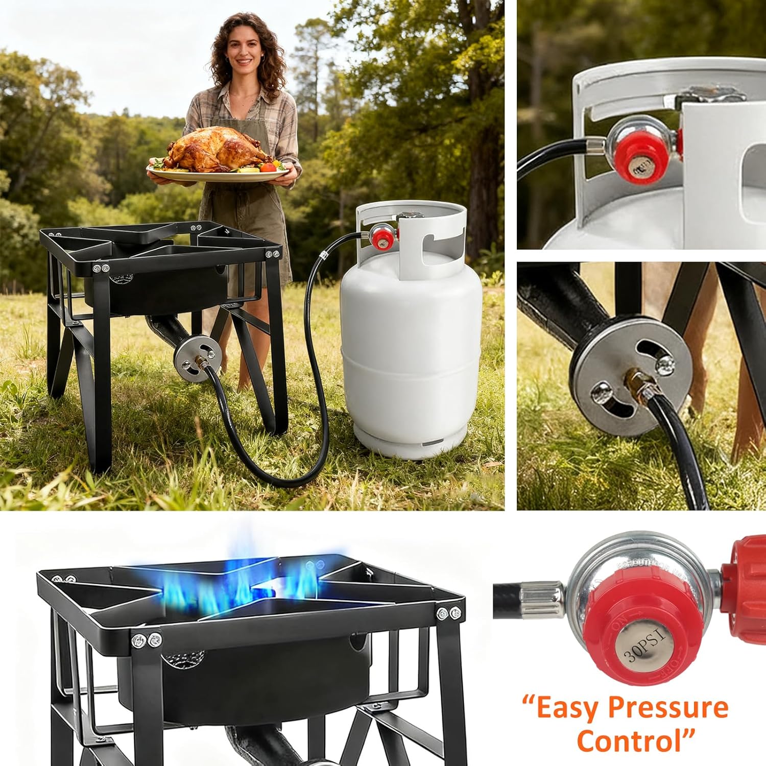 5FT High Pressure Propane Regulator 0-30PSI Adjustable, Heavy-Duty Multi-Layer Hose, QCC1/Type1 to 3/8" Female Flare for Grill, Turkey Fryer, Burner, Smoker - CSA Certified