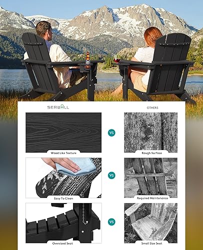Miniatura 5 de SERWALL - Silla Adirondack plegable con portavasos doble, de polietileno de alta densidad, color negro