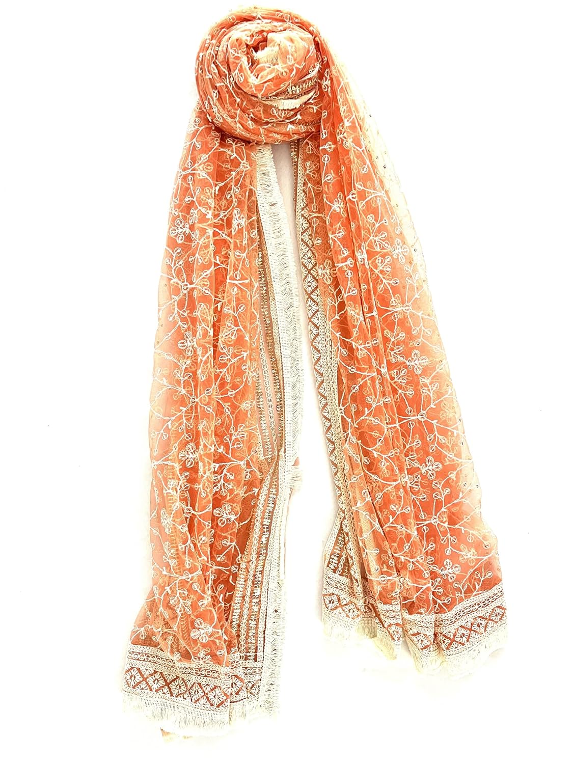 STOLE MATE END OF SEASON SALE ! Women’s Net, Lucknowi Dupatta (Peach) STOLE MATE END OF SEASON SALE ! Women’s Net, Lucknowi Dupatta (Peach)