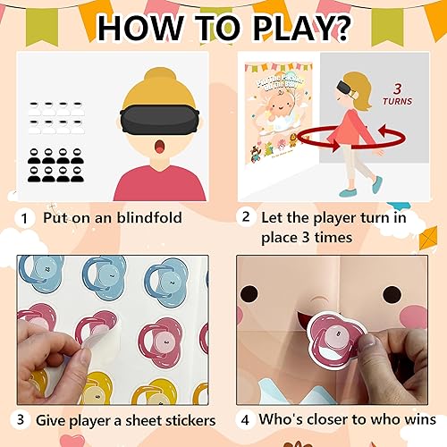 Miniatura 4 de Juegos de baby shower, recuerdos de fiesta, Pin The Chupete en los juegos del bebé, regalos de baby shower, suministros de fiesta de cumpleaños para