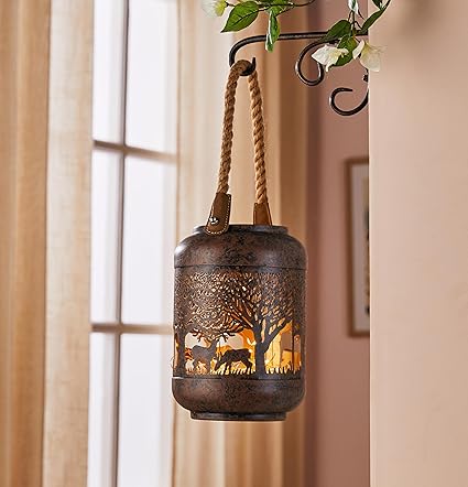 Amazon Brand - Solimo Ornamental Iron Tea Light | Stylish | for Indoors & Outdoors D cor (Antique Brown with Gold)