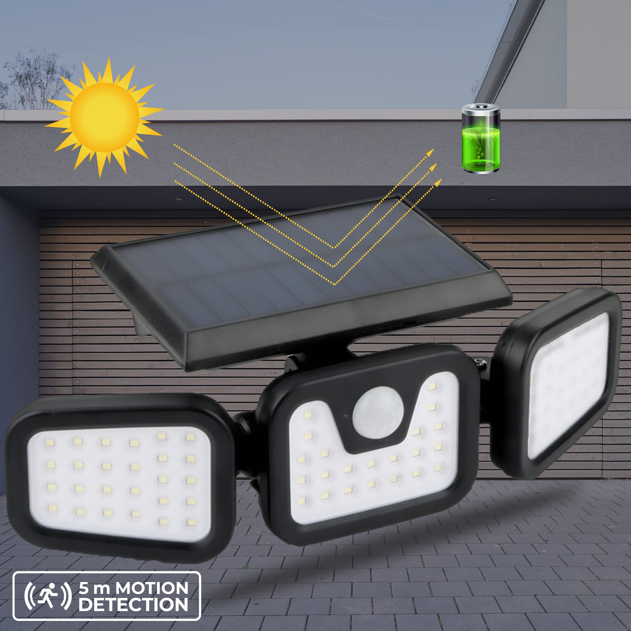 FOREVER Light FLS-12 Solar-Außenleuchte – 6W, 500 Lumen, Mit PIR-Sensor, 2400 MAh Akku, IP65 Wasserdicht Für Garten, Wand Und Balkon