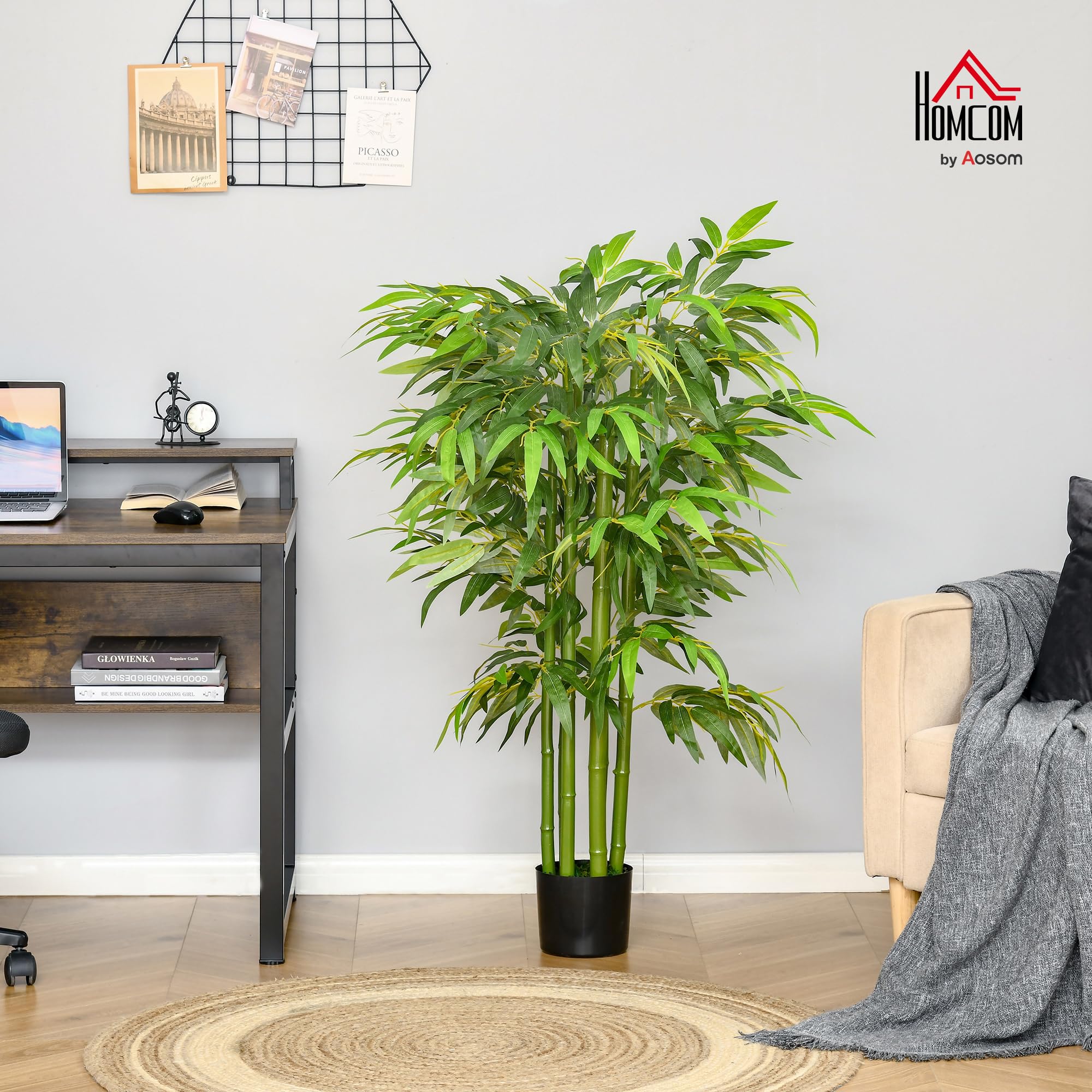 HOMCOM Plante Artificielle Bambou Arbre Artificiel avec Pot 140 cm Vert | Fausse Plante, Décoration Maison, Bureau, Salon, Chambre