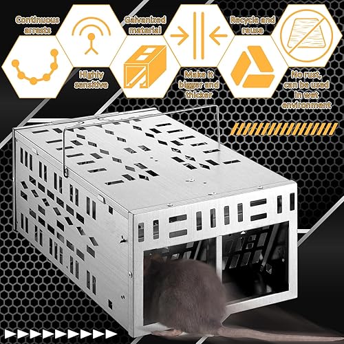 Miniatura 3 de Qualirey Paquete de 2 trampas para ratas con doble apertura, diseño de puerta unidireccional, ciclo continuo, ratón en vivo, sin matar, para
