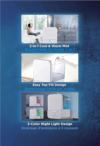 Miniatura 9 de Midea Humidificador ultrasónico de 1.6 galones  Niebla cálida y fría, tiempo de funcionamiento de 18 horas, llenado superior, difusor de aceites