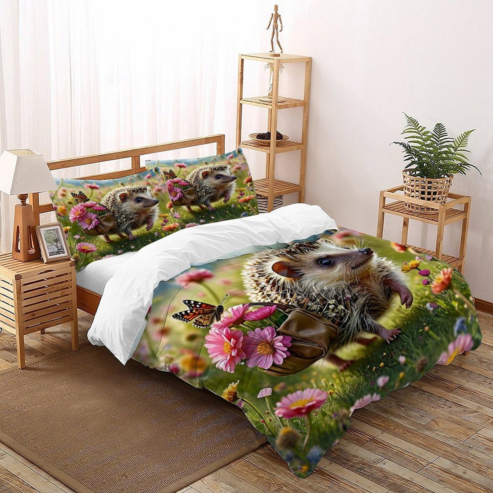 Housse de couette herisson 200x200 microfibre avec 2 taies d'oreiller