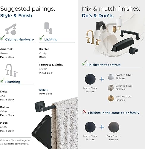 Miniatura 5 de Amerock BH36092MB  Toallero negro mate  Toallero de 7-916 pulgadas (7.559 in) de longitud  Estatura  Toallero de mano para pared de baño  Soporte