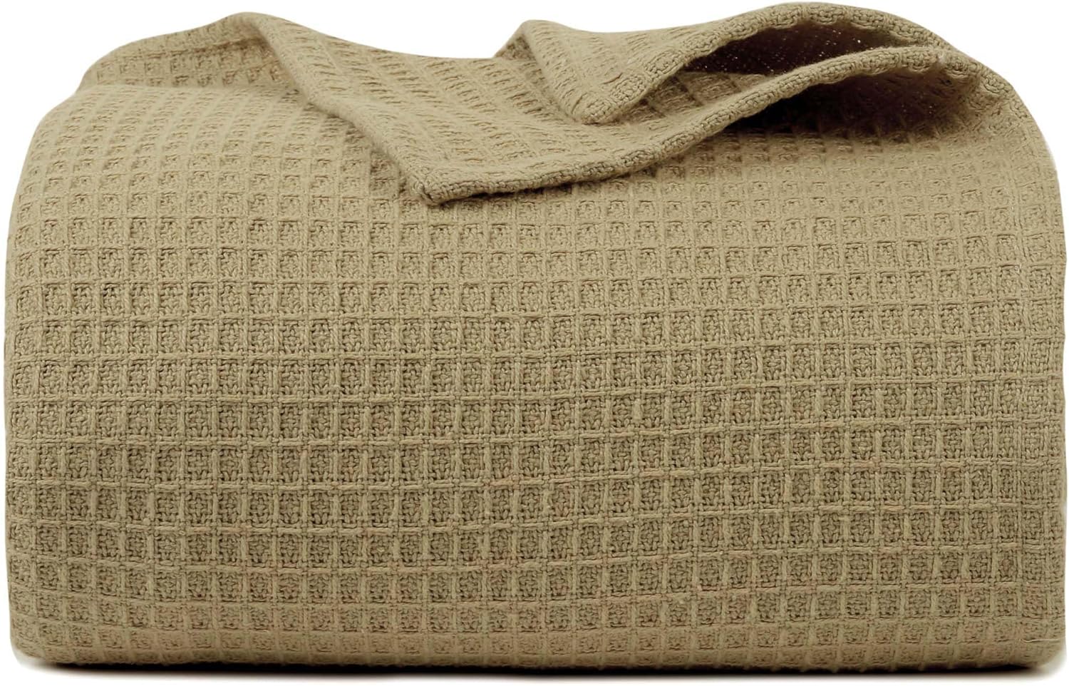 Bed & Bath Home Premium 100% Cotton Waffle Weave Blanket Twin Size – Soft Breathable Lightweight Comfort, Natural All-Season Bed Blanket, Easy-Care Bedspread for Bed & Couch (Khaki)