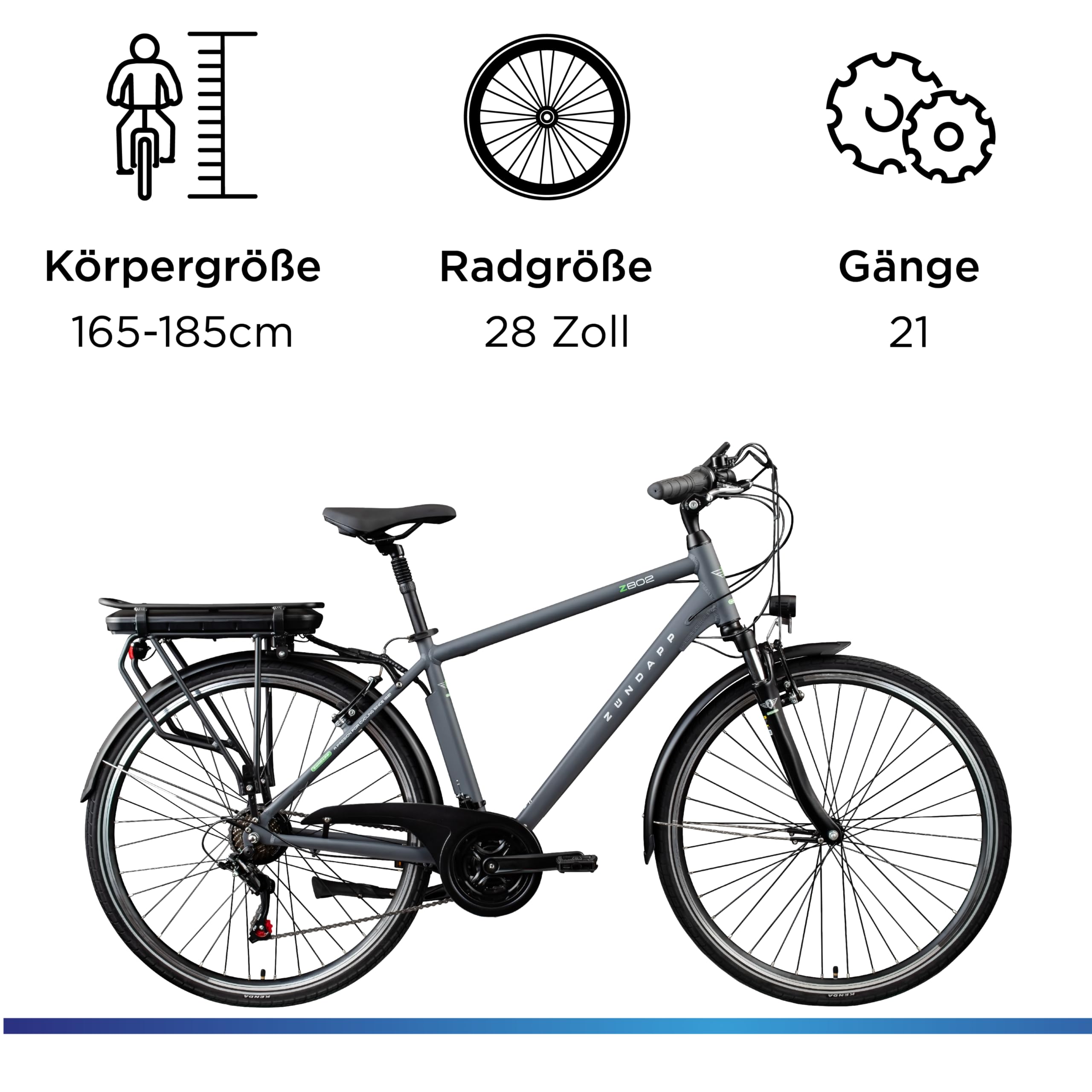 ZÜNDAPP Z802 E Bike Herren Trekking 155-185 cm Fahrrad 21 Gänge, bis 115 km, 28 Zoll Elektrofahrrad mit Beleuchtung und LED Display, Ebike Trekkingrad