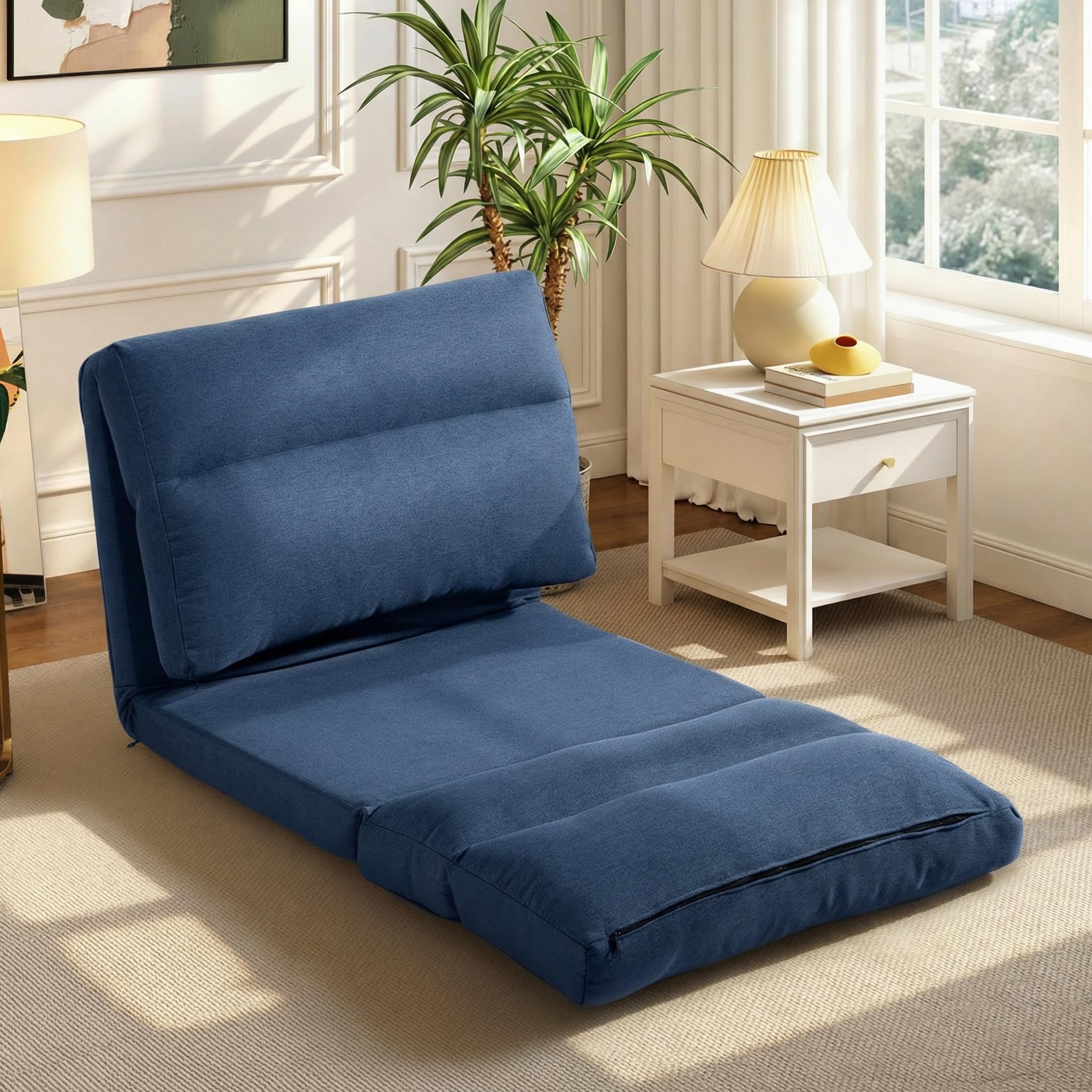 HOMCOM Canapé Paresseux Chauffeuse 1 Place, Fauteuil Paresseux Convertible en Lit, Fauteuil Salon avec Dossier Inclinable sur 5 Positions, Charge 120 kg, pour Salon Chambre Bureau, 70x72x56cm, Bleu