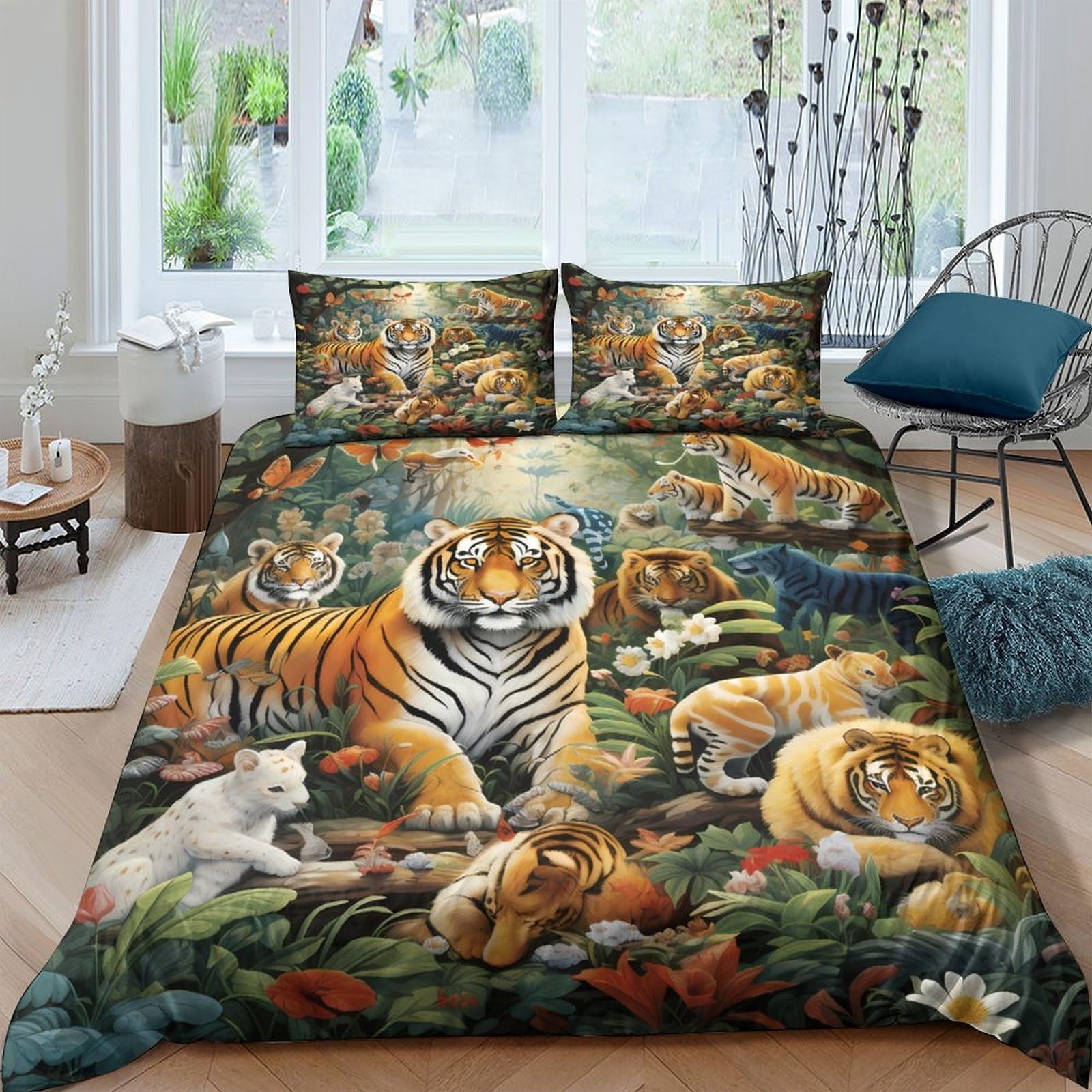 Ctjqhvkz Style-1 3D Printed Jungle Tiger Fitted Sheet Microfiber Soft Breathable Forest Animal Bed Cover For Bedroom Guest Room Decor Single（135X200cm）