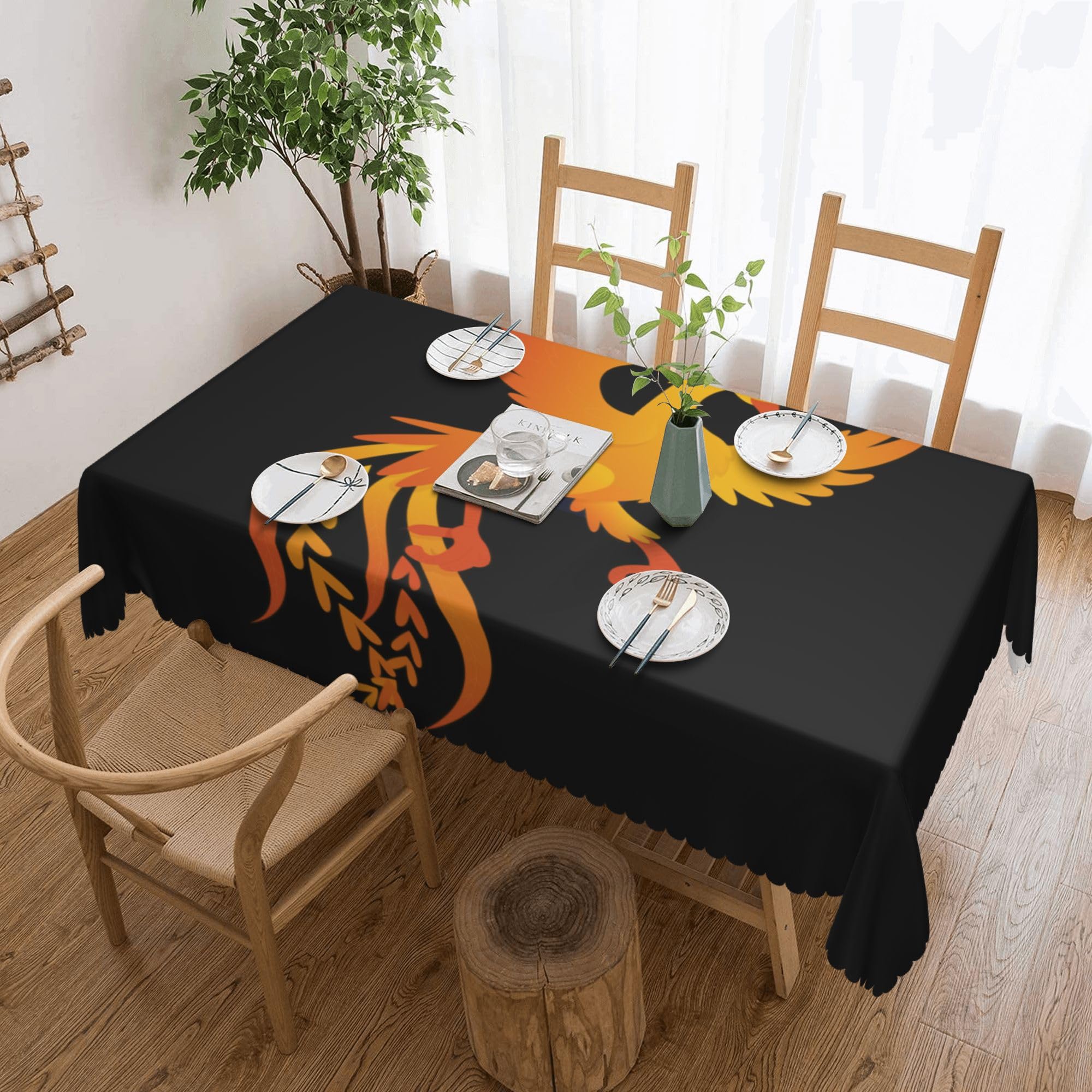 Fantastic Myth Phoenix Creature Tablecloths Polyester Table Cloth for Kitchen Dinning Table Washable Table Cover for Parties Wedding Picnic 54x72in