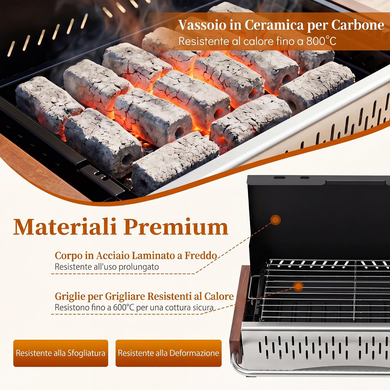 COSTWAY Barbecue a Carbonella Portatile, Barbecue Carbone da Tavolo con Griglia Regolabile in Altezza e Vaschetta in Smalto Rimovibile, Griglia a Carbone per Campeggio e Picnic (50,5 x 33,5 x 33,5 cm)