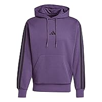 adidas Uomo Essential Three Stripes Fleece Hoodie, Aurora Plum/Black