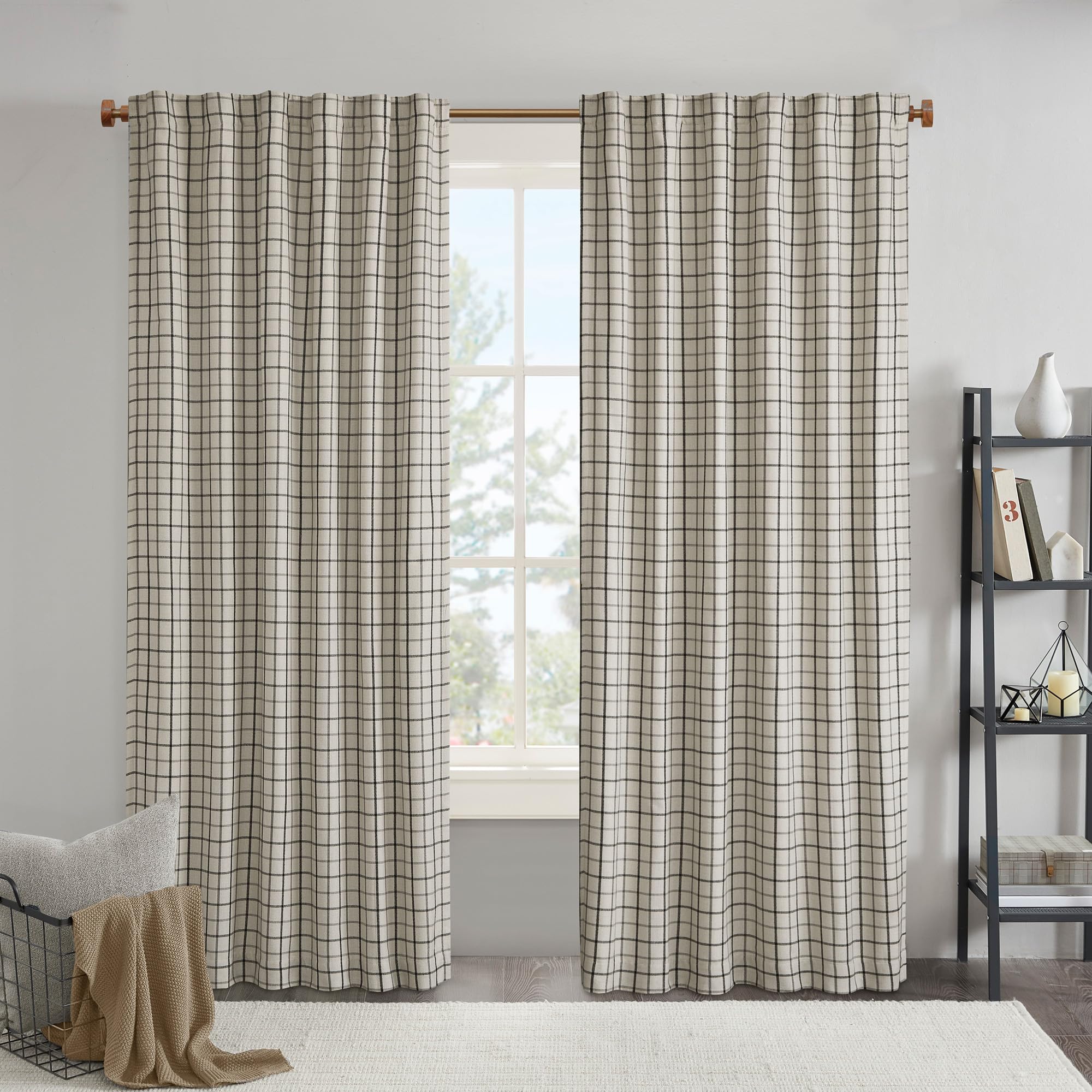 Madison Park Plaid Window Curtain Thermal Insulated, 1 Panel, 50x84 Black