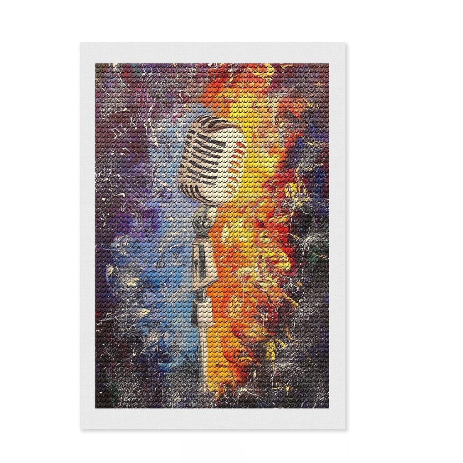 Junmoney Microphone Diamond Style Art Kit 8"x12", Round Gems, Mindful Craft Project, Thoughtful Present, Aesthetic Room Decor