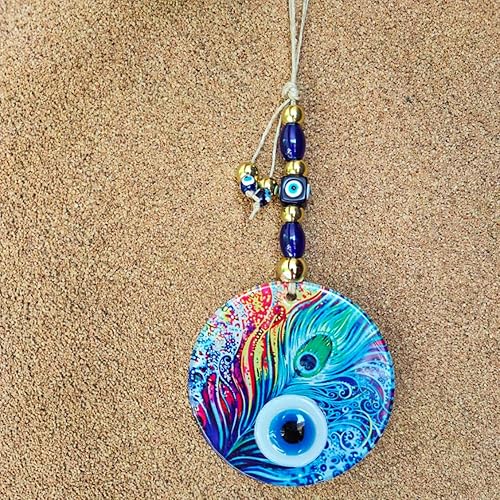 Vista 5 de motheric Decoración de pared de cristal, colgante de pared contra el mal de ojo, decoración del hogar contra el mal de ojo, Nazar, decoración Pluma