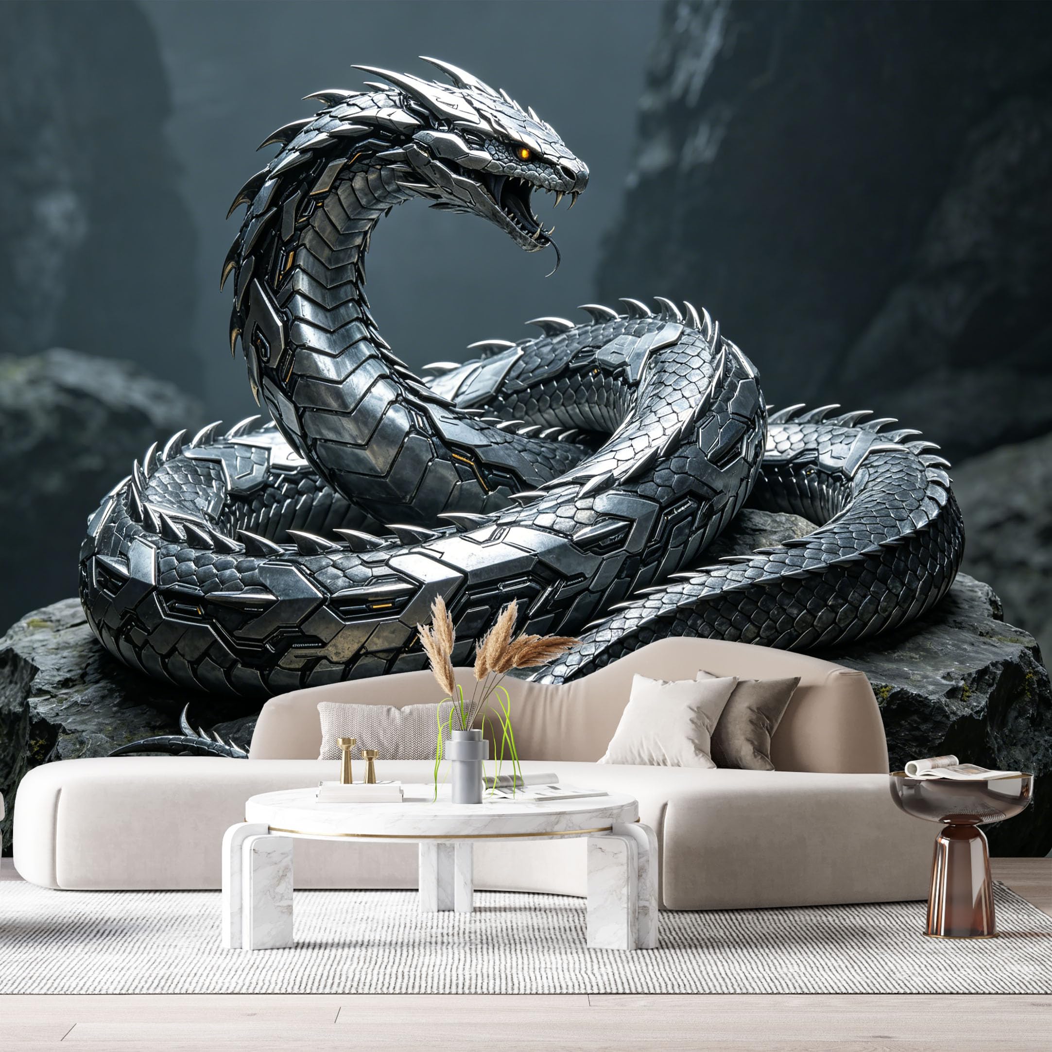 Custom Size Wall Mural Heavy Armored Fantasy Beast Metal Serpent Futuristic SciFi Creature 3D Textured Art SelfAdhesive Art Prints Removable Large Wallpaper Esports Game Tenant Room Studio