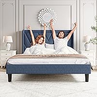 Vista 9 de koorlian Base de cama Queen con cabecero, base de cama tapizada ajustable con puertos tipo C y USB, cabecera de almacenamiento con respaldo de ala