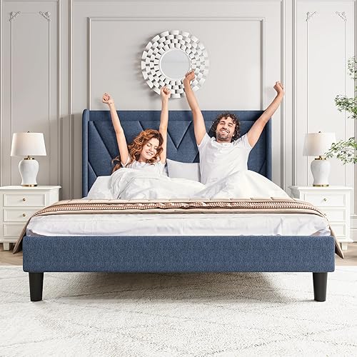 Miniatura 9 de JJE002BA02F - Marco de cama de terciopelo completo, marco de plataforma tapizado ajustable con puertos tipo C y USB, cabecera de almacenamiento con