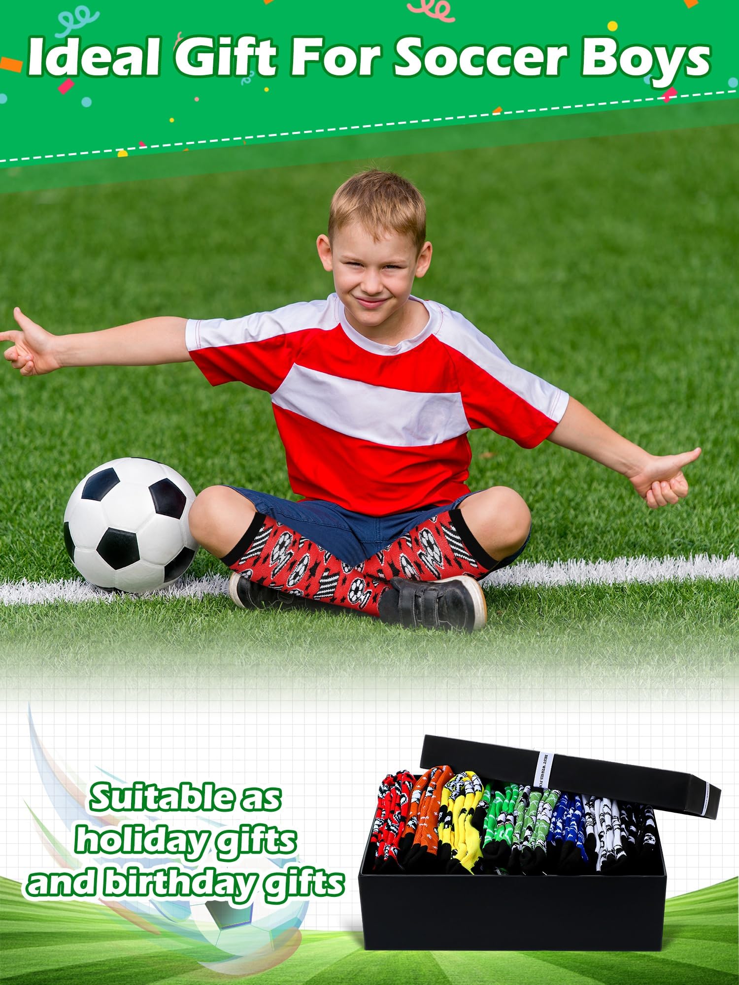 8 pares de calcetines de fútbol hasta la rodilla para niños, calcetines deportivos de fútbol para jóvenes, regalos de fútbol de Navidad