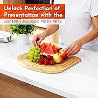 Vista 7 de Loftern Pizarra de madera de 12 pulgadas con tamaños grabados, tabla de cortar de pizza de bambú multiusos, cáscara de pizza de madera, espátula