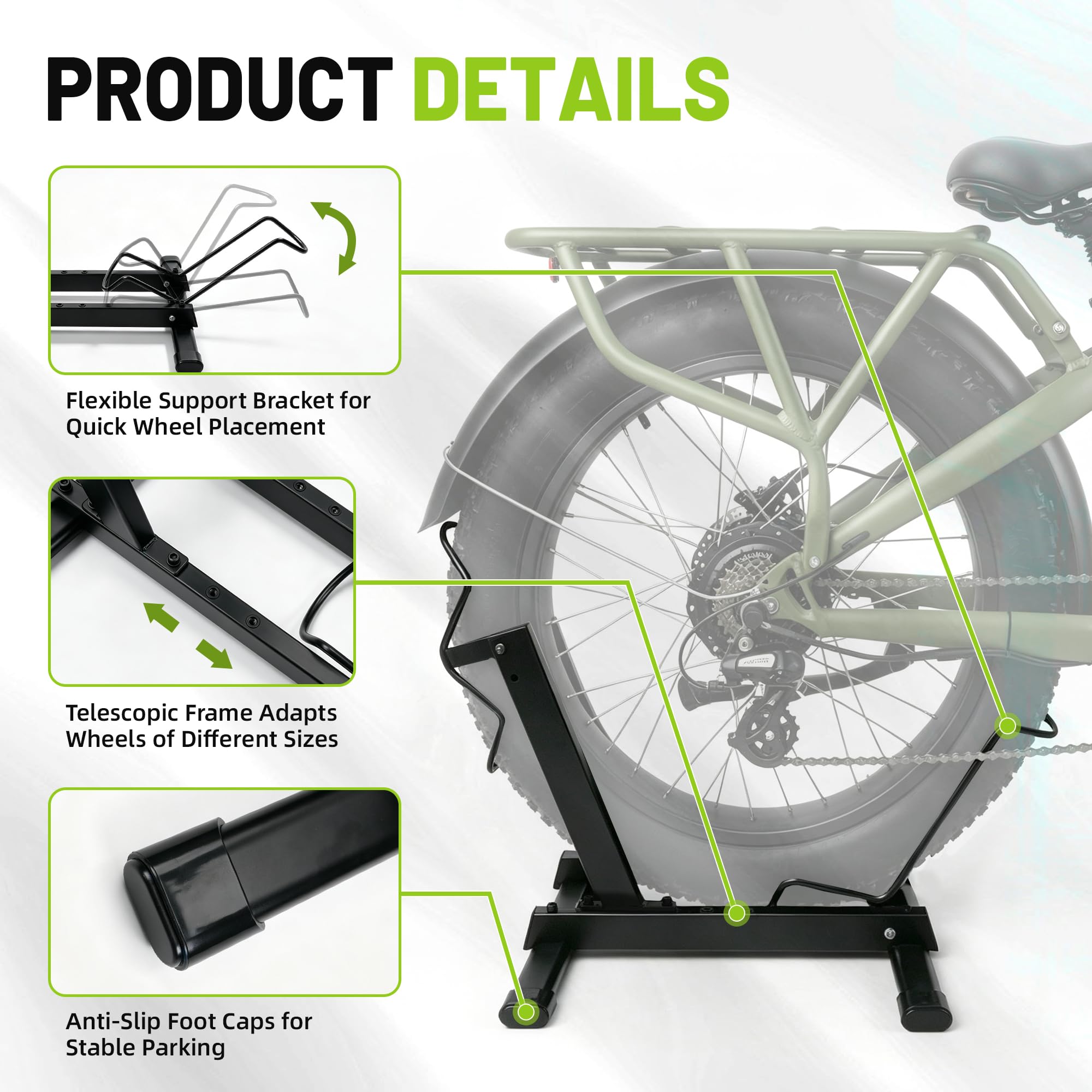 Béquille de vélo de qualité supérieure en acier au carbone | Béquille de stationnement réglable pour vélo électrique et Fat Bike | Convient pour 20-29" (1,75-2,4") et 16-26" (largeur de pneu