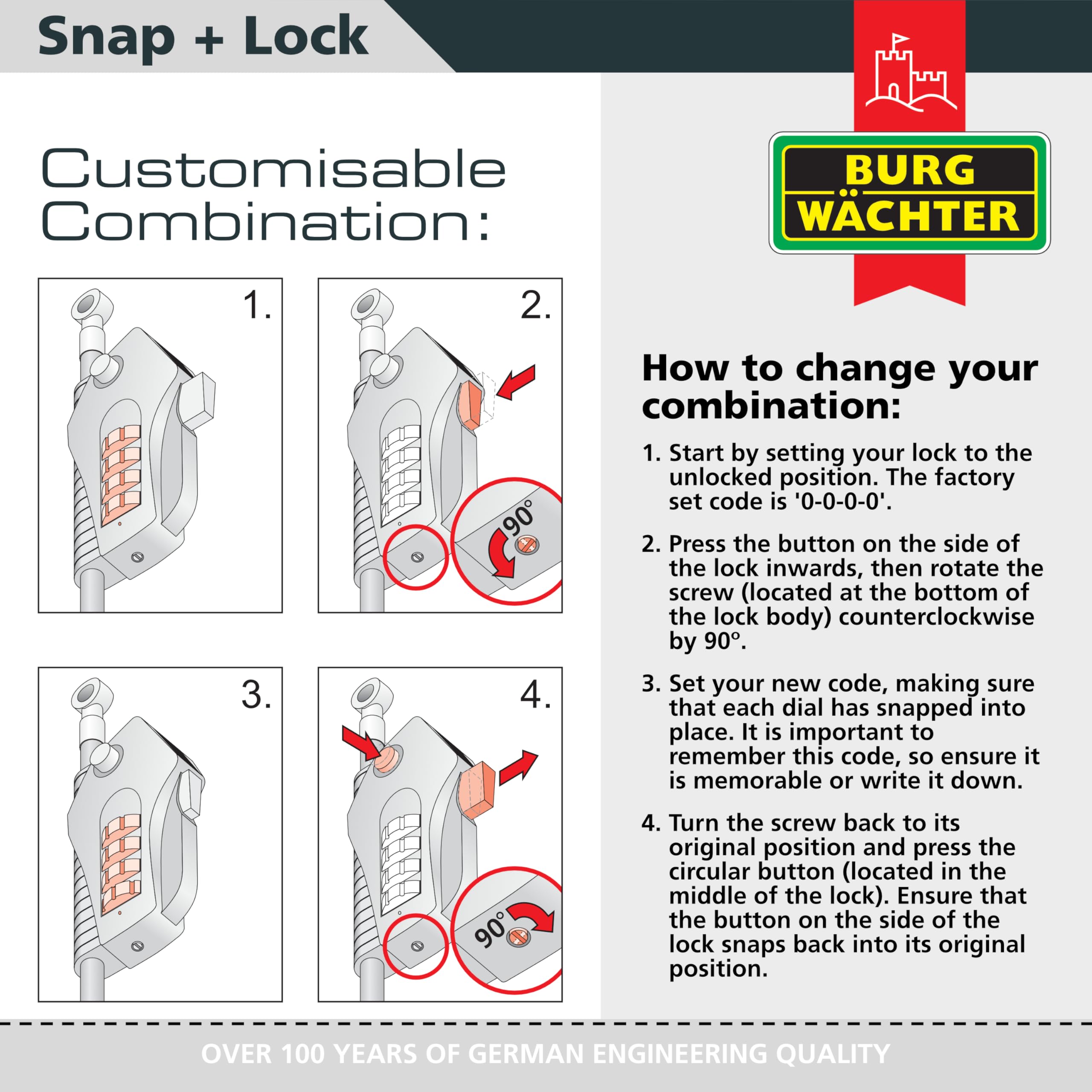 Burg-Wächter 720 200 Snap+Lock Câble antivol pour vélo, moto, scooter électrique et mobilier de jardin Noir 2 m