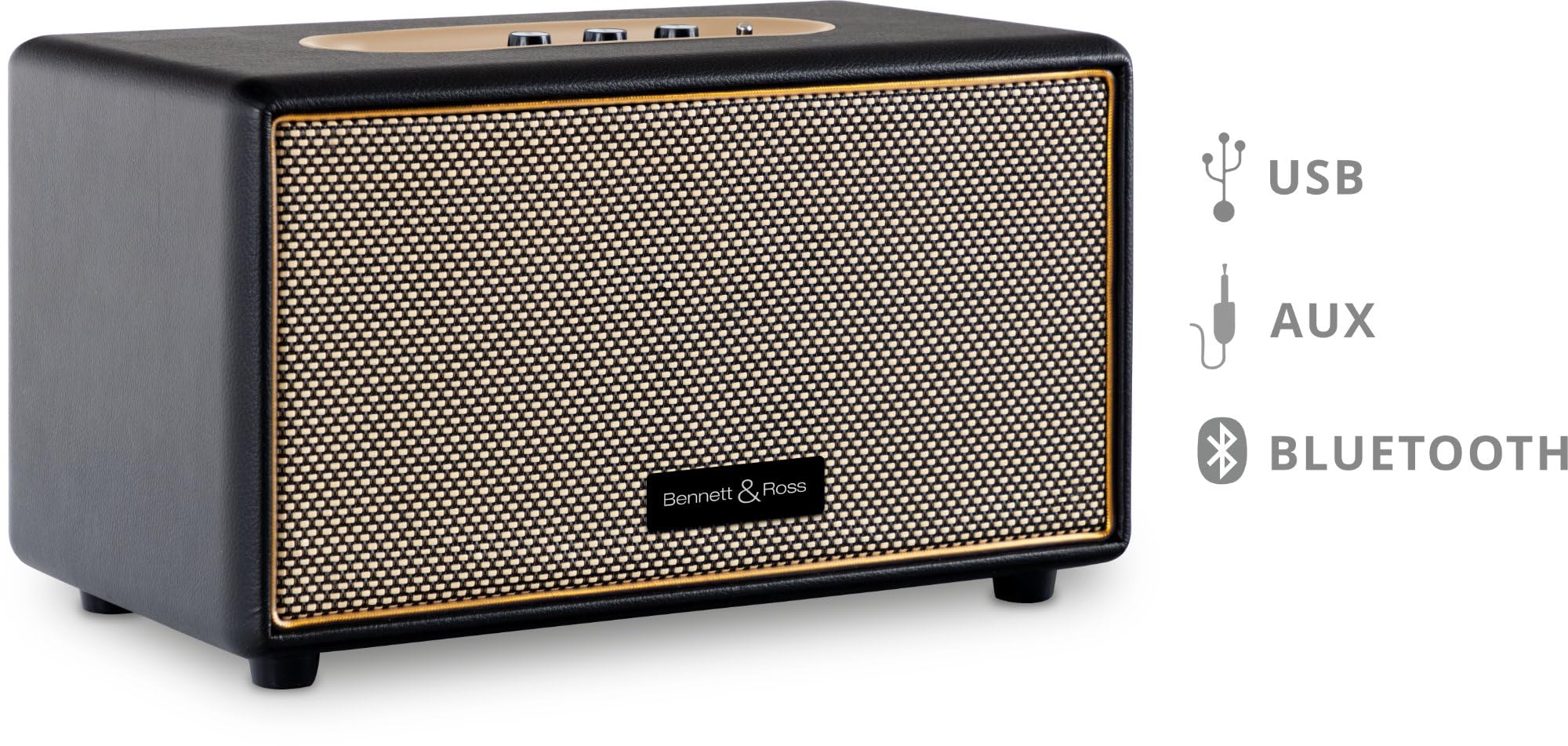 Rocktile GP-10 / BB-860BK Gitarren Amp Set - Kopfhörerverstärker mit 6 hochwertigen Amp-Models und weiteren Funktionen - Bluetooth® Lautsprecher in Lederoptik - 5" Fullrange Lautsprecher - Schwarz