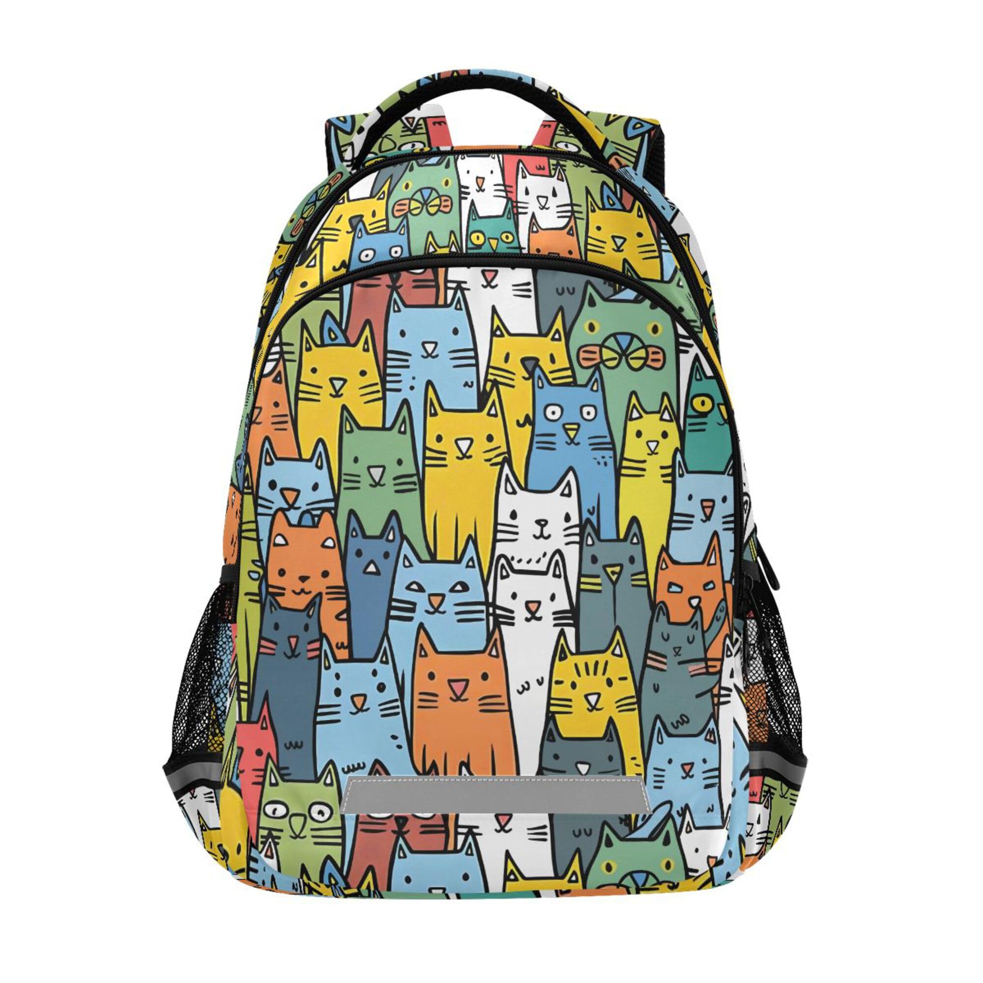 MNSRUU School Backpack with Chest Strap, Cartoon Animal Cute Cat Laptop Backpack, Travel Hiking Backpack for Boys Girls, Rucksack, Knapsack One Size